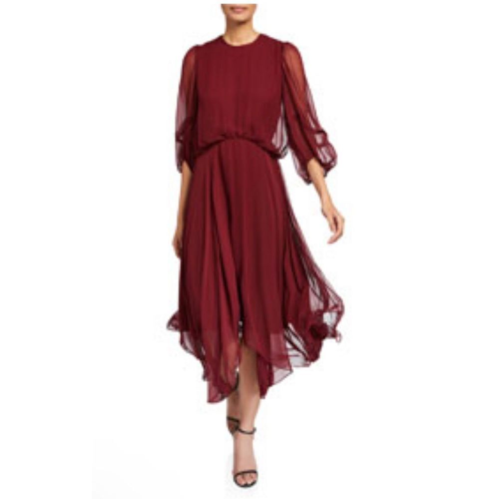 camilla & marc Burgundy Midi Dress with Sheer Sleeves